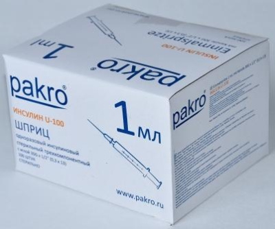 1 мл трехкомпонентный шприц Pakro инсулиновый U100 , с иглой 0,3х13, 100 шт купить оптом в Новокузнецке